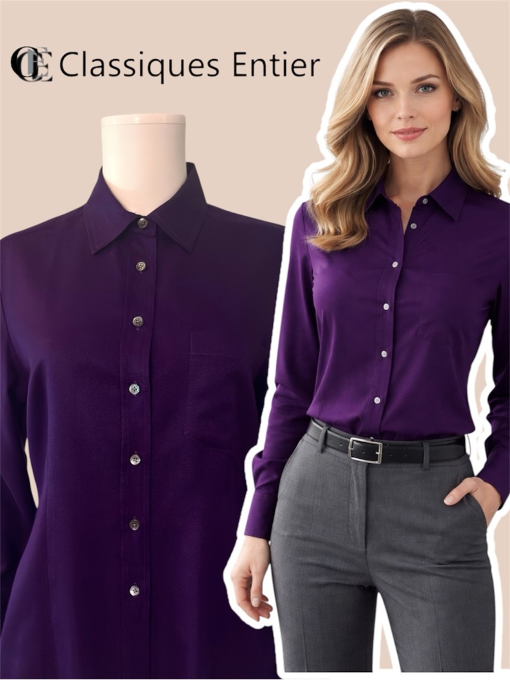 Classiques Entier Purple Silk Button Down Blouse Womens 8